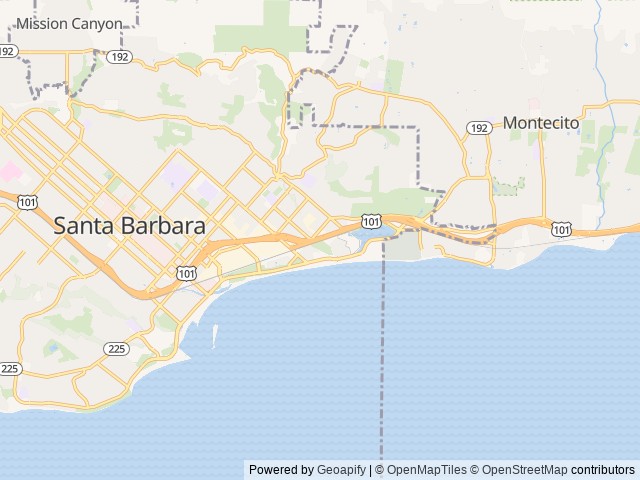 Map of Santa Barbara Sunrise RV Park location at Santa Barbara, CA, United States