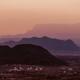 Artistic sunset view of the Chisos Mountains as seen from Camp Elena in Terlingua, Texas, near Big Bend National Park.