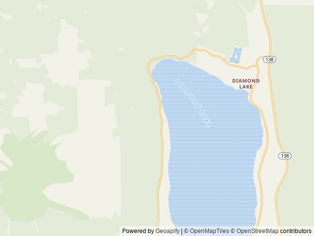 Map of Thielsen View Campground location at Idleyld Park, OR, United States
