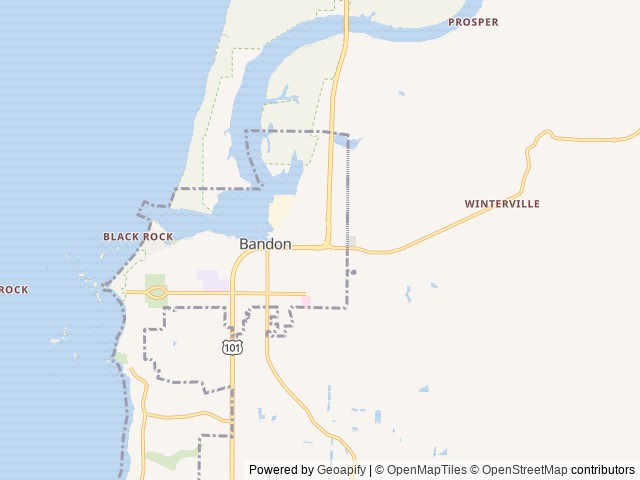 Map of Bandon RV Park location at Bandon, OR, United States