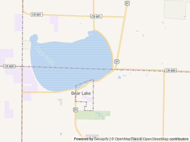 Map of Bear Lake / Manistee KOA Holiday location at Bear Lake, MI, United States