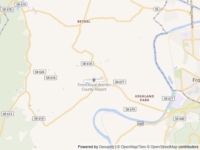 Map of South River Farm Campground location at Front Royal, VA, United States