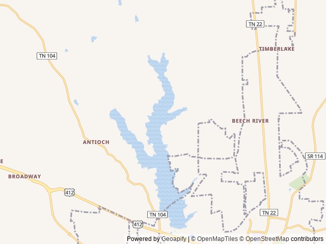 Map of Beech Lake Campground location at Lexington, TN, United States