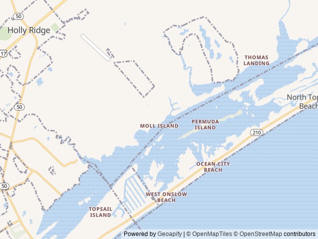 Map of Topsail Sound RV location at Holly Ridge, NC, United States