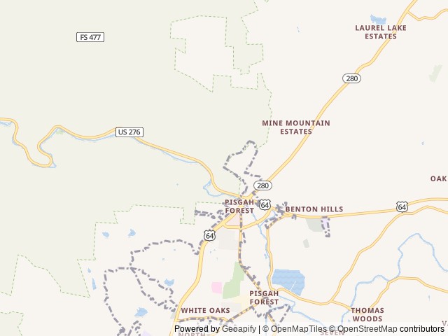 Map of Sycamore Flats Picnic Shelter location at Pisgah Forest, NC, United States