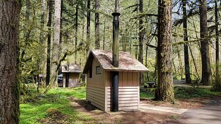 two vault toilets in Fan Creek Campground