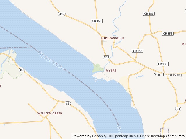 Map of Myers Park location at Lansing, NY, United States