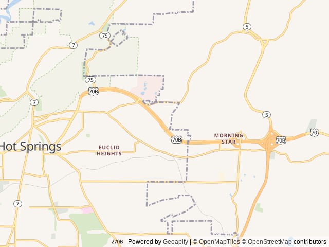 Map of Hot Springs National Park KOA Holiday location at Hot Springs, AR, United States