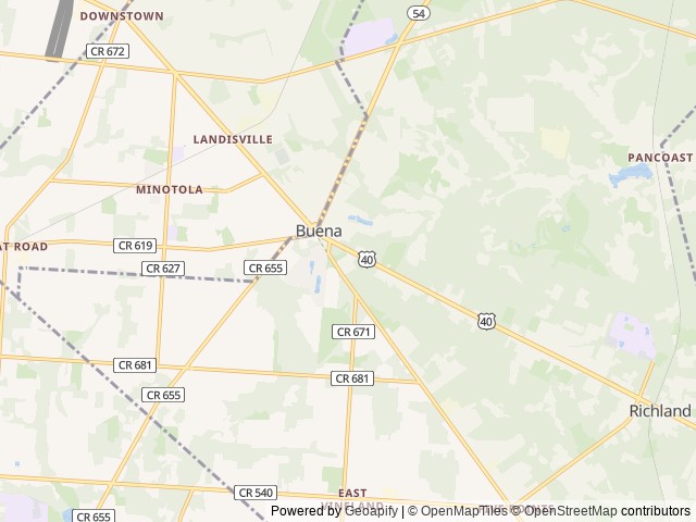 Map of Buena Vista Campground location at Buena, NJ, United States