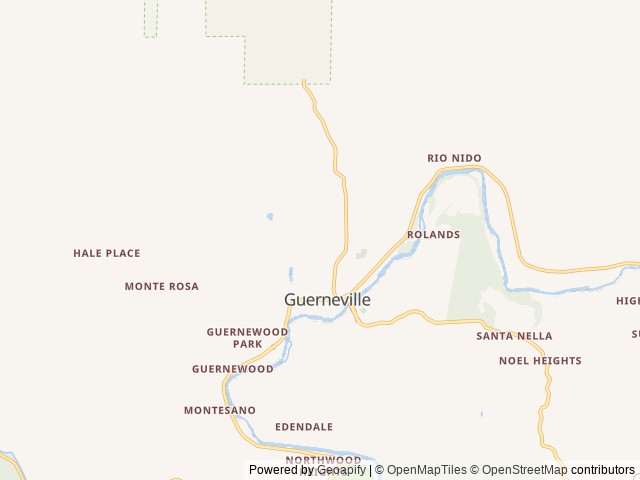 Map of Redwood Grove location at Guerneville, CA, United States