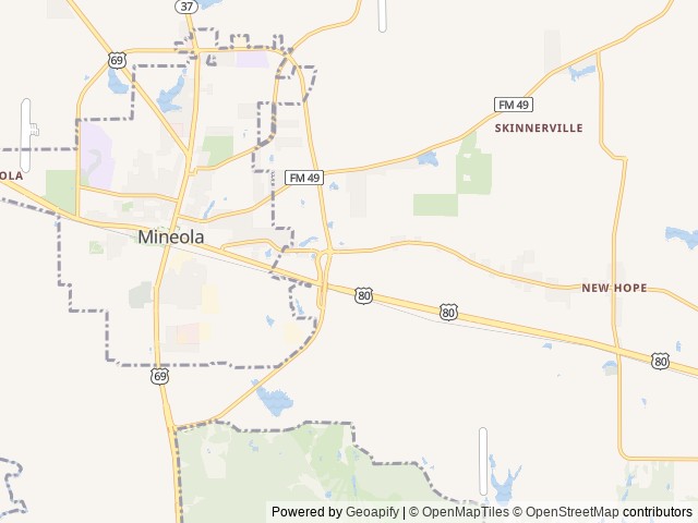 Map of Mineola RV Park location at Mineola, TX, United States