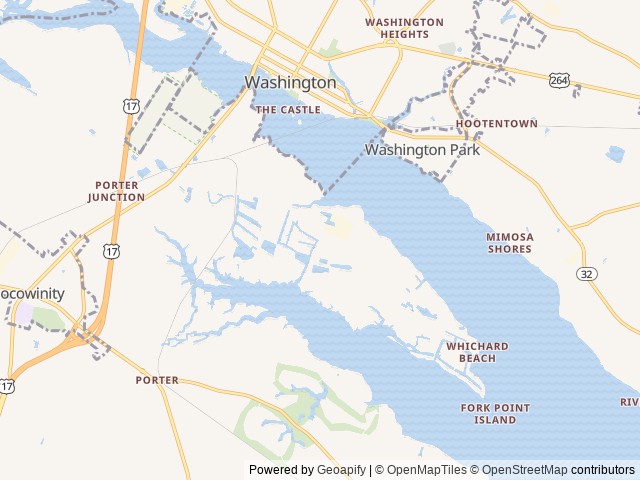 Map of Twin Lakes Campground location at Chocowinity, NC, United States