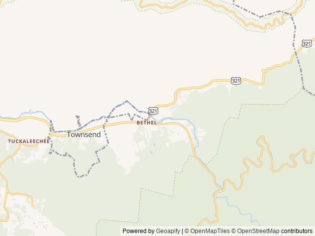 Map of Smoky Waters Campground location at Townsend, TN, United States