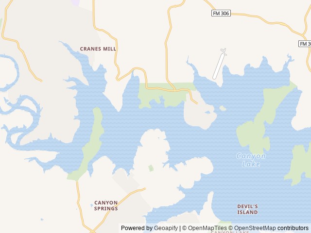 Map of Potters Creek Park location at Canyon Lake, TX, United States