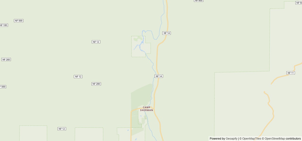 Map of Camp Sherman Campground location at Sisters, OR, United States