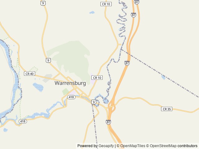Map of Warrensburg Travel Park & Riverfront Campground location at Warrensburg, NY, United States
