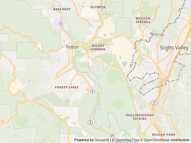 Map of Santa Cruz Redwoods RV Resort location at Felton, CA, United States