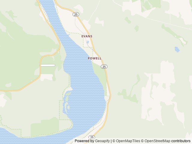 Map of Evans Campground location at Evans, WA, United States