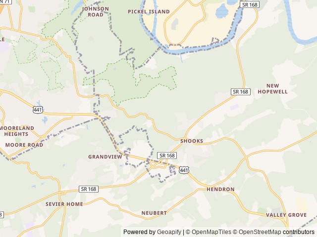 Map of Ancient Lore Village location at Knoxville, TN, United States