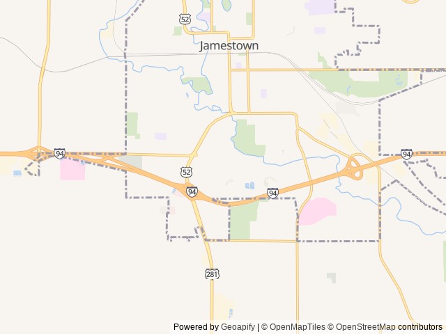 Map of Frontier Fort RV Park location at Jamestown, ND, United States