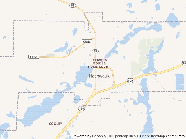 Map of City of Nashwauk location at Nashwauk, MN, United States