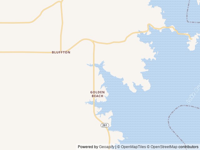 Map of Bluebonnet Cove Casitas and RV Park location at Lake Buchanan, TX, United States
