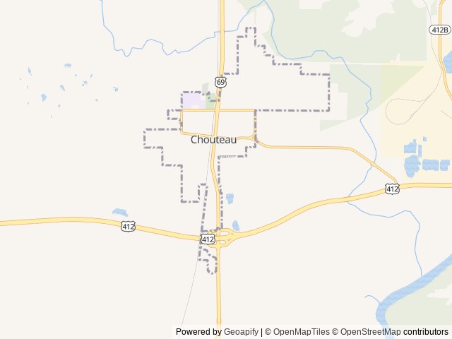 Map of Chouteau Moto RV Park location at Chouteau, OK, United States