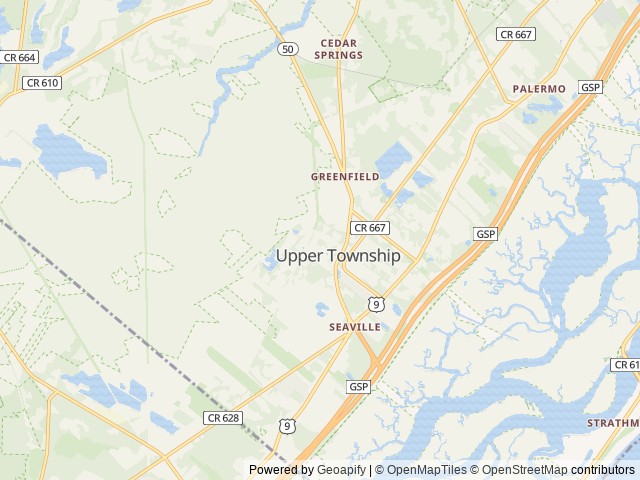 Map of Ocean Isle Camping Resort location at Upper Township, NJ, United States