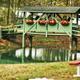 Covered decorative bridge over water with surrounding landscaping and benches — highlights a recognizable on-site feature and scenic walking areas (used as background on the site).