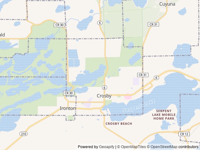 Map of Cuyuna Cove location at Crosby, MN, United States