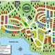 Park map/overview showing site layout, loops, lake and campsite keys — from the Map & Rates page, useful aerial-style overview of the campground.