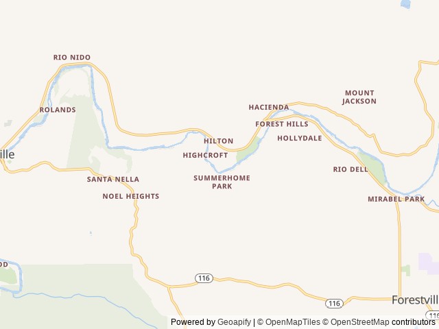 Map of River Bend Resort location at Forestville, CA, United States
