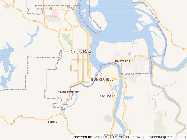 Map of Lucky Loggers RV Park location at Coos Bay, OR, United States