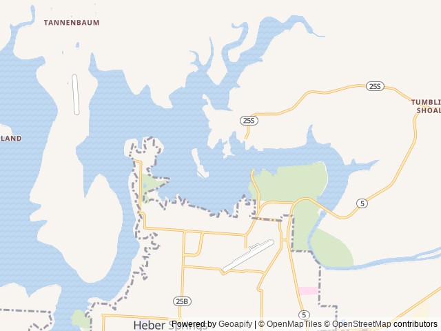 Map of Old Highway 25 location at Tumbling Shoals, AR, United States