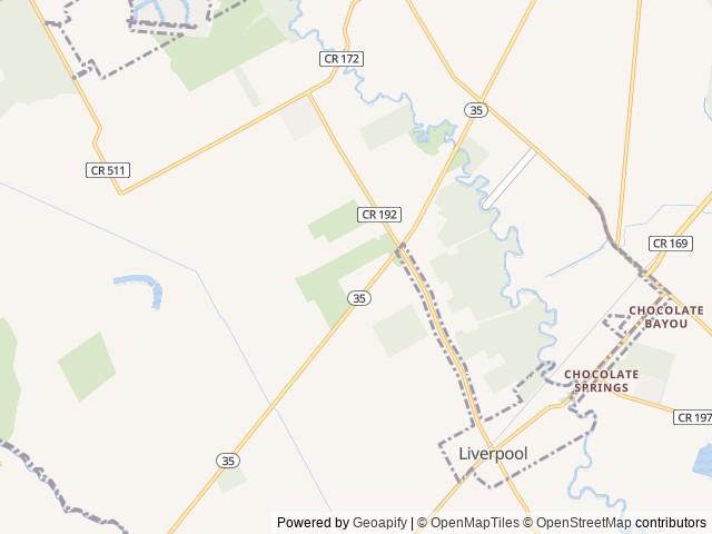 Map of Liverpool RV Park location at Liverpool, TX, United States