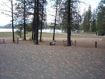 Evans Campground with lake in the distance.