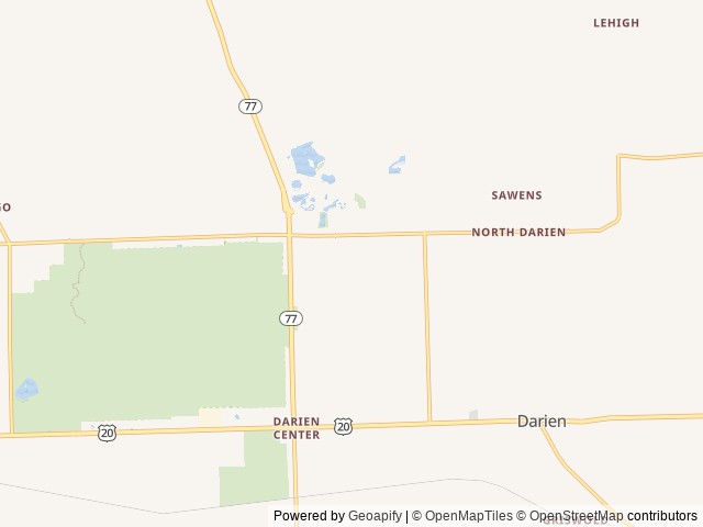 Map of Cherry Hill Campground location at Darien Center, NY, United States