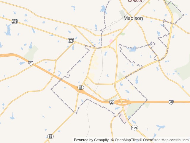 Map of Madison Trails RV Park location at Madison, GA, United States