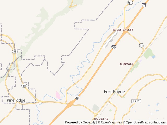 Map of Wills Creek RV Park location at Fort Payne, AL, United States