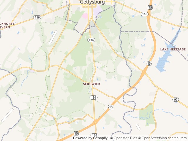 Map of Artillery Ridge Campground location at Gettysburg, PA, United States