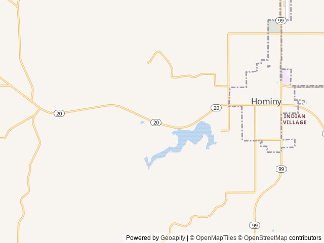 Map of Hominy Lake RV and Tent Campground location at Hominy, OK, United States