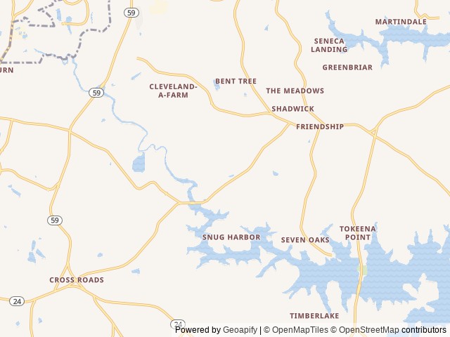 Map of Postcard Cabins Lake Hartwell location at Seneca, SC, United States