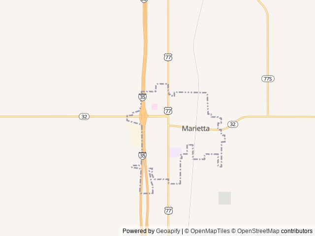 Map of Howling Hills RV Park location at Marietta, OK, United States