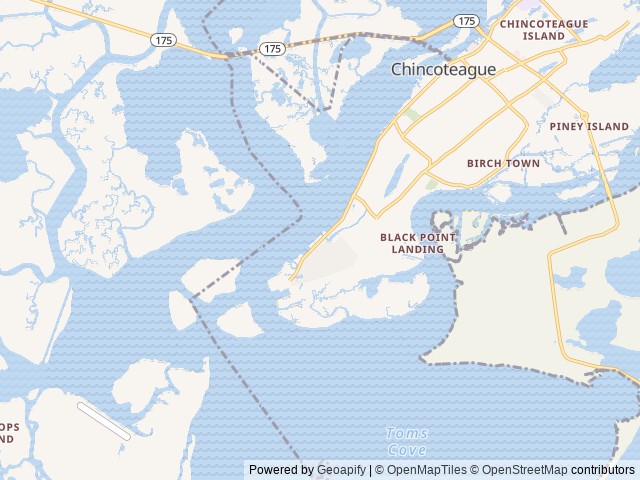 Map of Chincoteague Bay RV Resort & Cottages location at Chincoteague Island, VA, United States