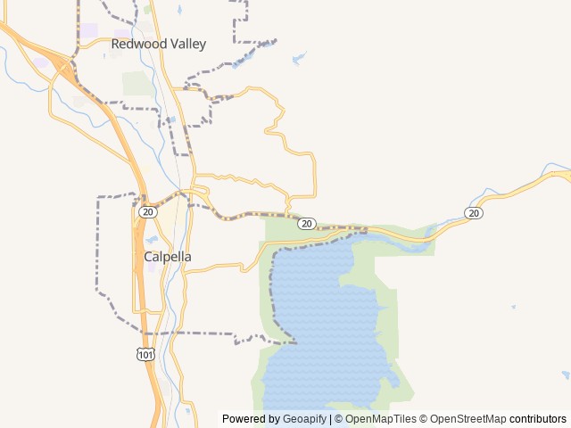 Map of Kyen Campground and Oak Grove Day Use Area location at Ukiah, CA, United States
