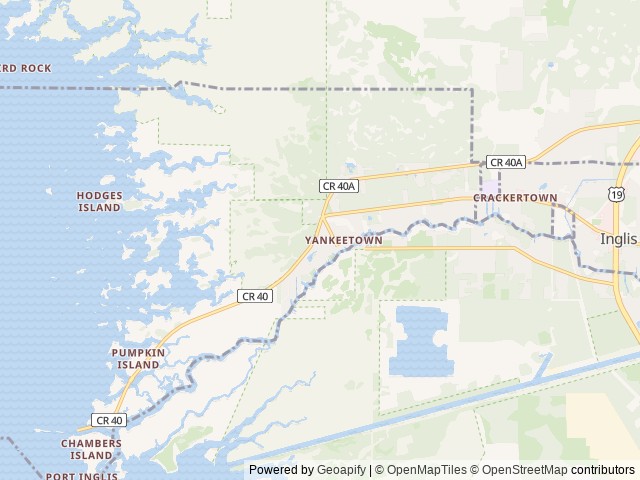 Map of Old Florida RV Resort and Yacht Club location at Yankeetown, FL, United States
