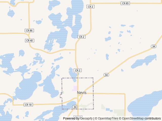 Map of Nevis Campground & RV Park location at Nevis, MN, United States