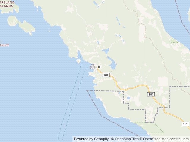 Map of SunLund By-The-Sea RV Park & Cabins location at Lund, BC, Canada