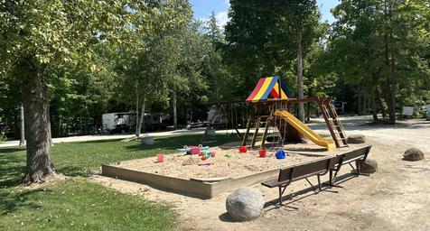 Playground area with open green space and surrounding RVs/trees; a facility image used in the site's home banners showing on-site recreation.