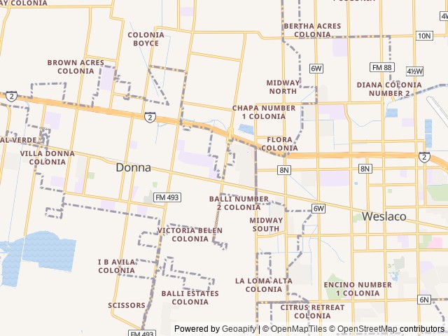 Map of Victoria Palms RV Resort location at Donna, TX, United States